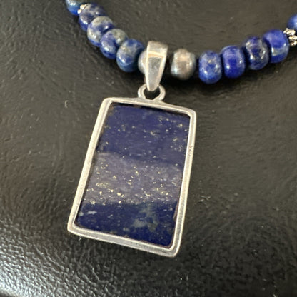 Blue Lapis Pendant Navajo Pearls Sterling Silver Necklace 20” 18688