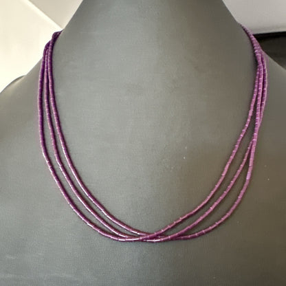 Purple Stone Heishi Bead Stabilized 3 Strand Sterling Silver Necklace 19702