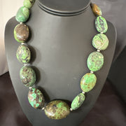 Blue Green Turquoise Chunky Navajo Necklace 21" | Sterling Silver | Authentic Native American Handmade | 19256