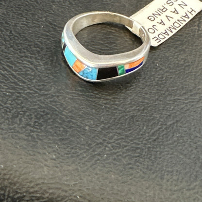 MultiColor Navajo Sterling Turquoise Spiny Oyster Inlay Ring Sz 7 18710