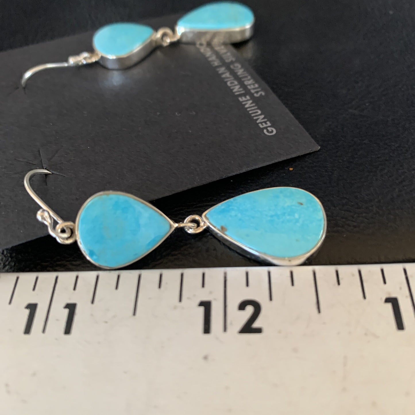 Kingman Turquoise Handmade Navajo Sterling Silver Dangle Earrings 1.75" 13897