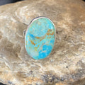 Blue Kingman Turquoise Oval Navajo Ring Size 8 Adjustable | Sterling Silver | Authentic Native American Handmade | 12800