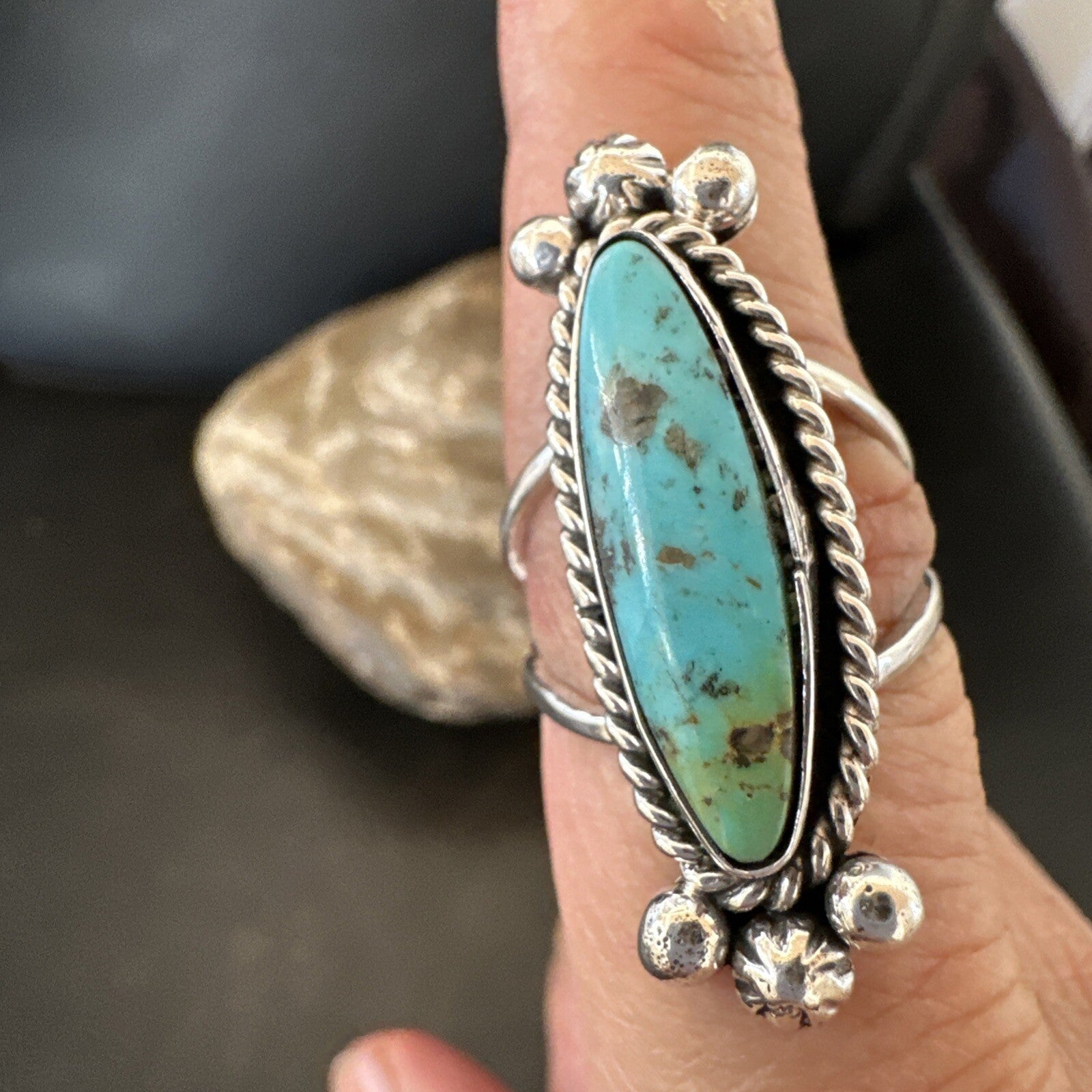 Blue Kingman Turquoise Navajo Sterling Silver Ring Size 7.5 18631