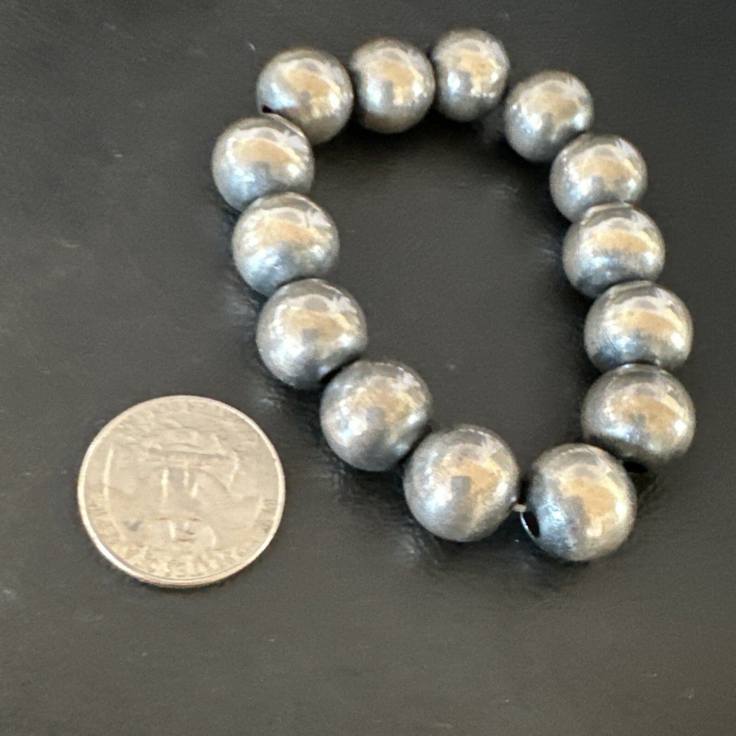 Navajo 12mm Beads Stretch Sterling Silver Bracelet 7" 91202