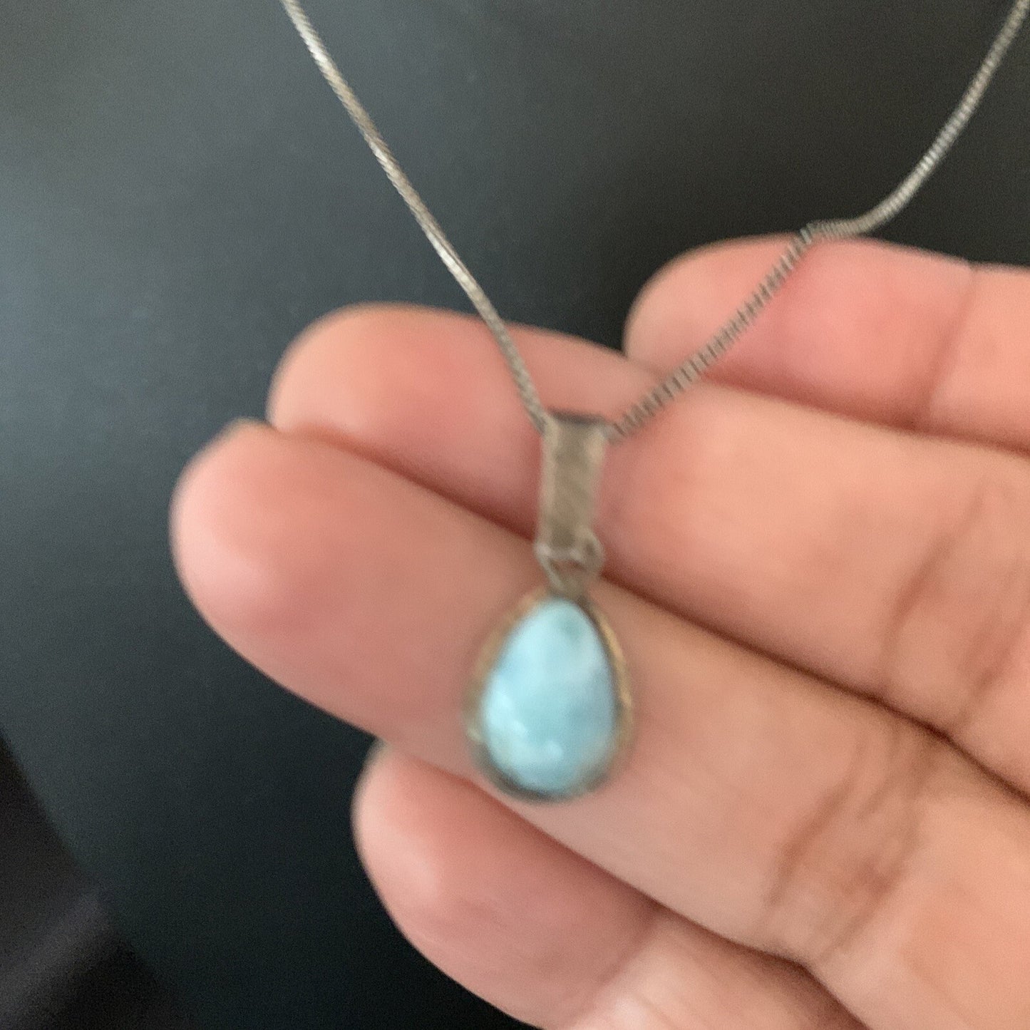 Blue Larimar Minimalist Pendant Navajo Sterling Silver Necklace 18" 17440