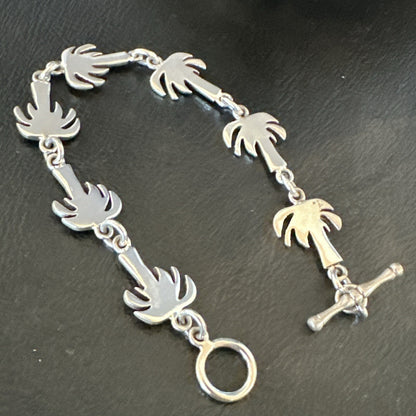 Palm Tree Old Pawn Sterling Silver Link Bracelet 7” 18130