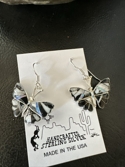 White Buffalo Turquoise Opal Onyx Sterling Silver ButterFly Earrings 18553