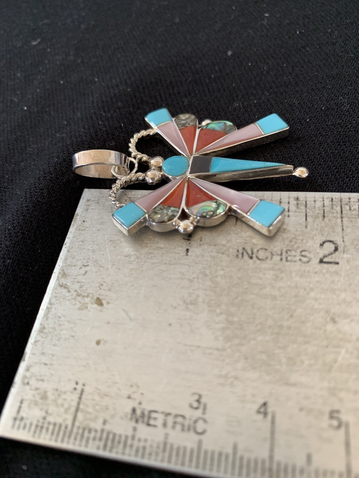 Turquoise Spiny & Mother Of Pearls Butterfly Sterling Silver Pin Pendant 01366