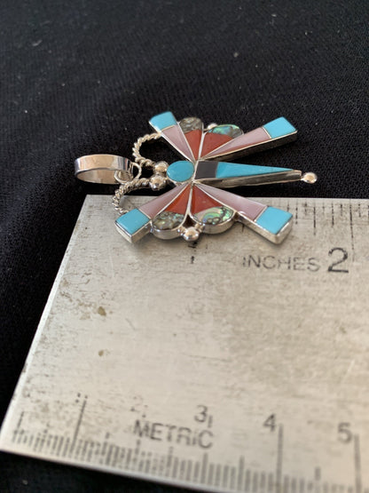Turquoise Spiny & Mother Of Pearls Butterfly Sterling Silver Pin Pendant 01366