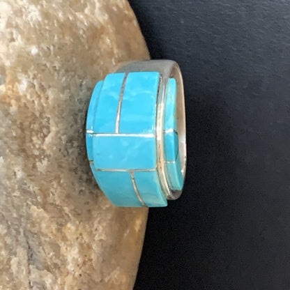 Native American Indian Navajo Blue Turquoise Inlay Band Ring Sz 6.5 19212