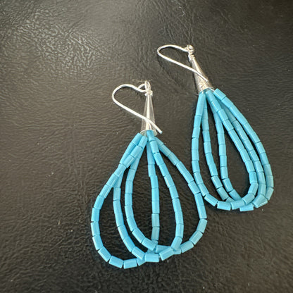 Blue Turquoise 3 Strand Sterling Silver Heishi Dangle 2” Earrings 18196