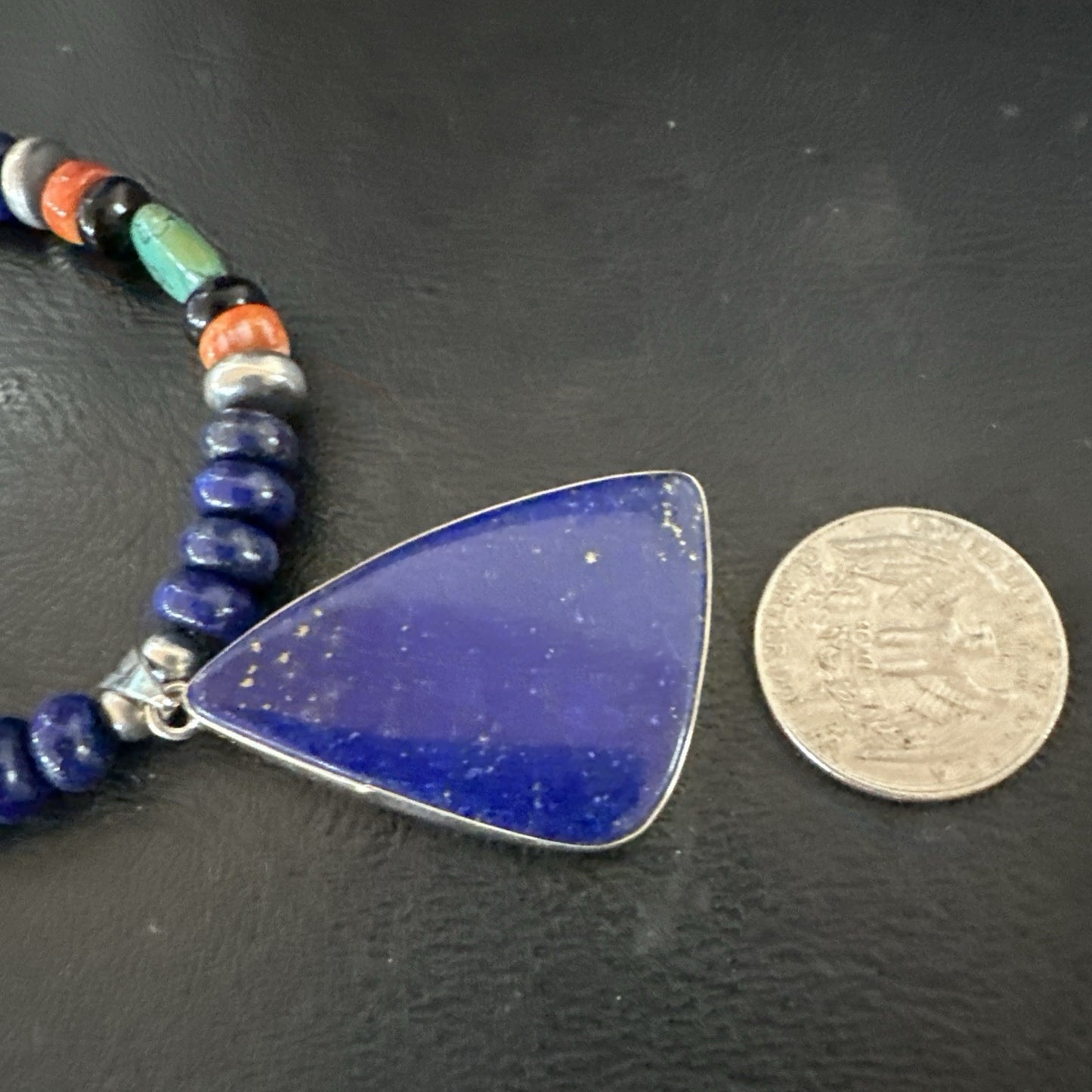Lapis Turquoise Spiny Necklace Southwestern Sterling Silver Pendant 22” 19469