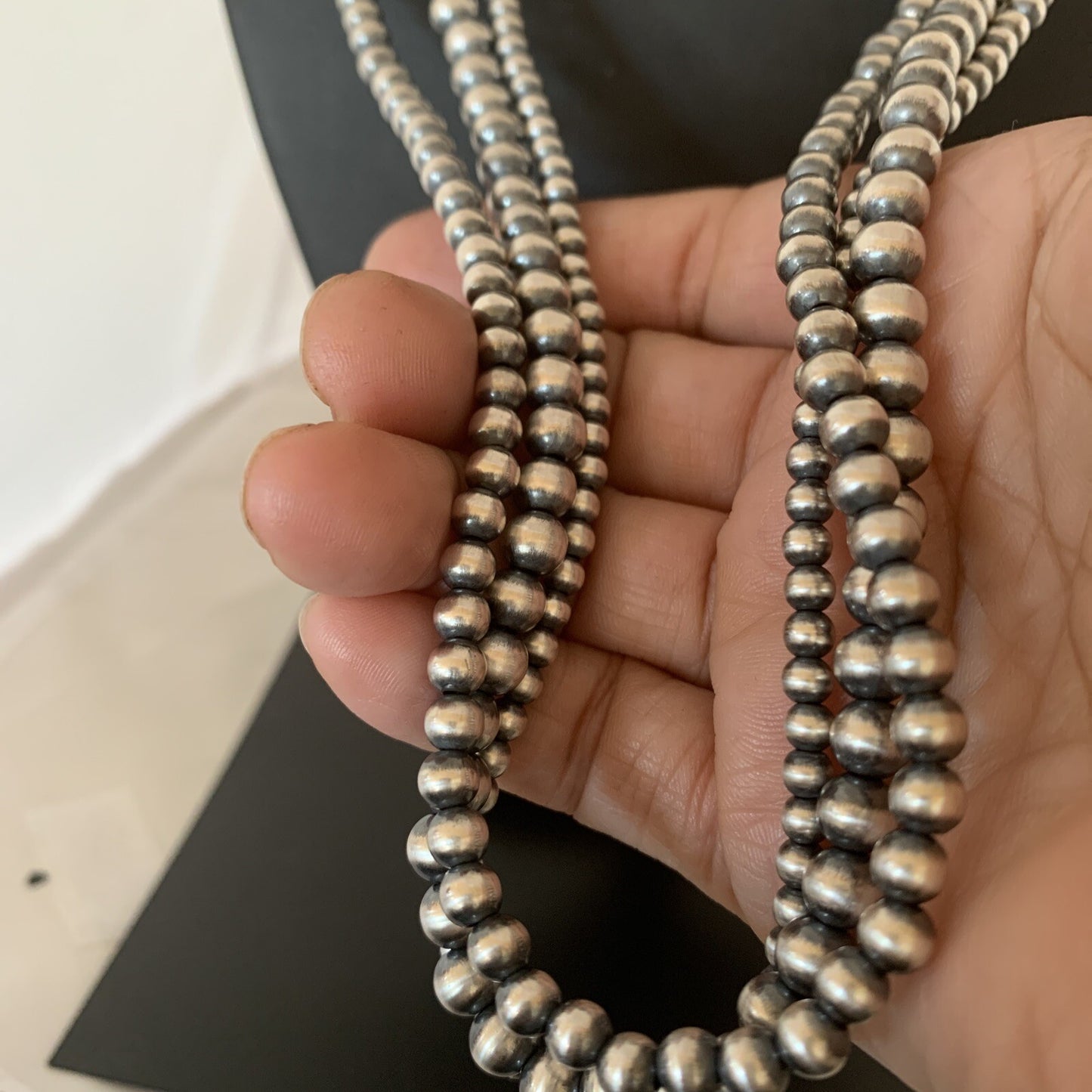 Native American Sterling Silver Navajo Pearls 3 Strands 24" Necklace 95724