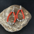 Red Coral Bead Earrings Navajo | Sterling Silver | Authentic Native American Handmade | 14383