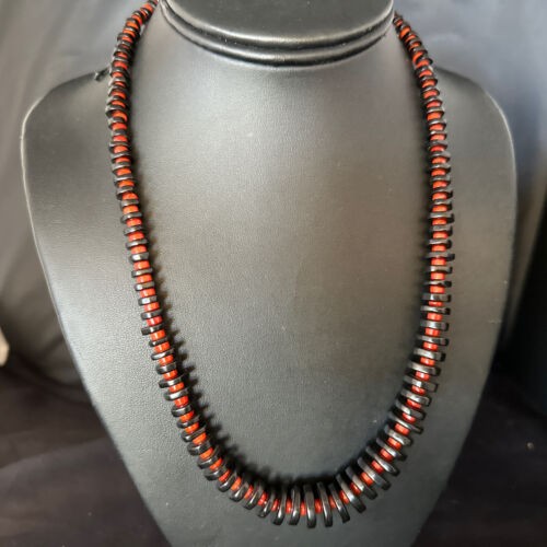Navajo Bamboo Coral Black Onyx Necklace Sterling Silver 20" 14432