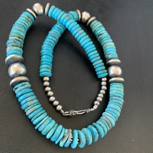Navajo Blue Turquoise Sterling Silver Necklace Graduated 22" 13399