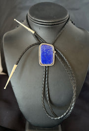 Men's Blue Lapis Lazuli Navajo Bolo Tie A Toledo | Sterling Silver | Authentic Native American Handmade | 19052