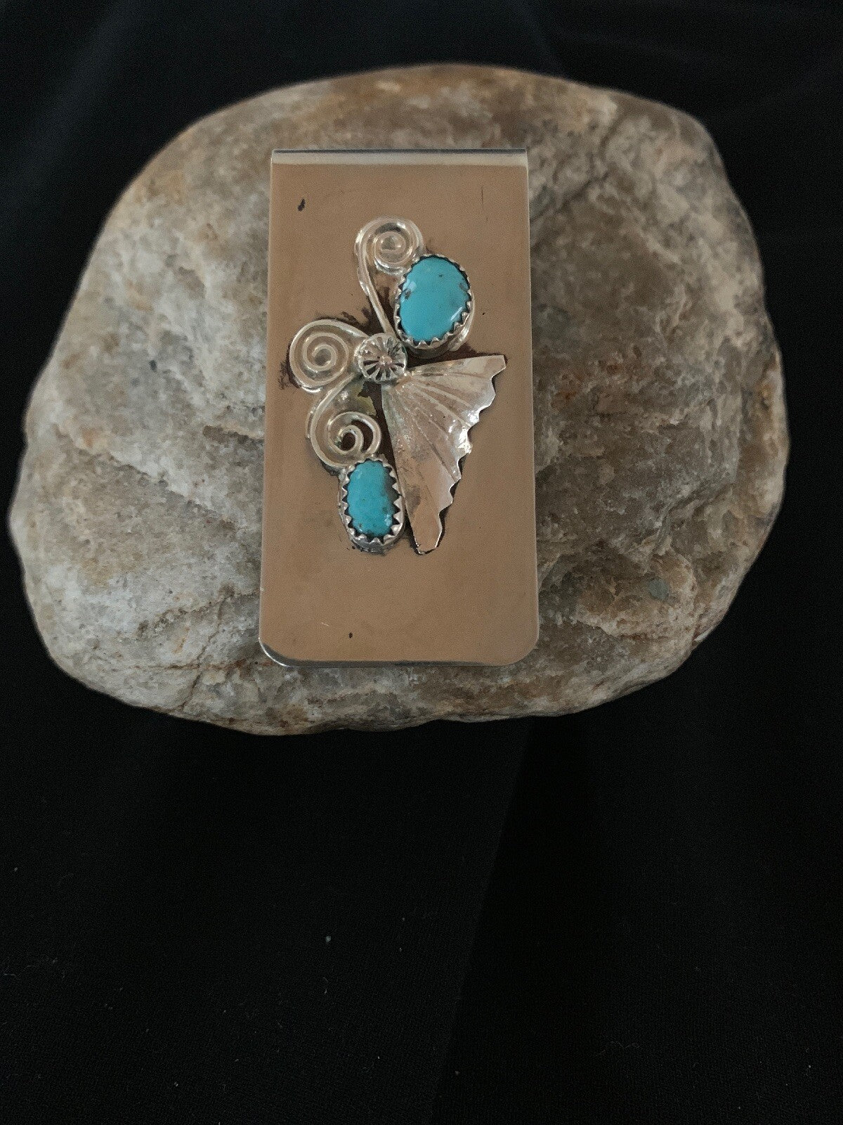 Mens Turquoise Navajo Stainless Sterling Silver Money Clip 02732