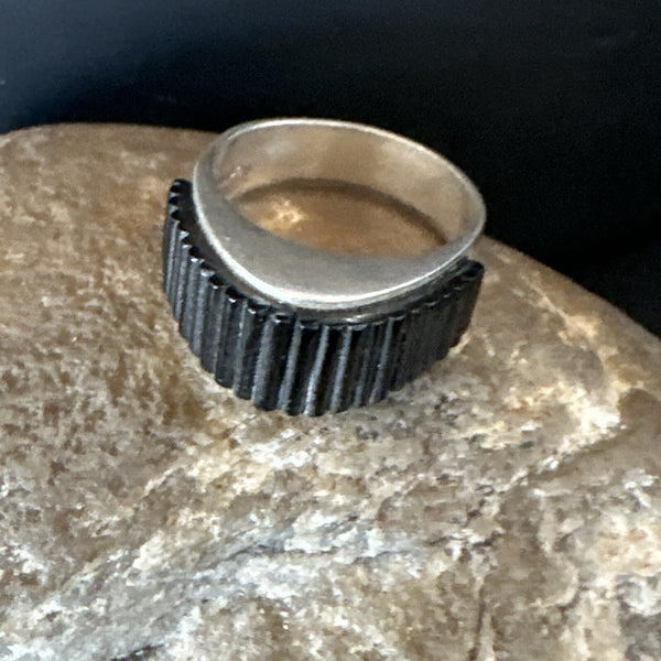 Black Onyx Navajo Band Inlay Ring Size 8 | Sterling Silver | Authentic Native American Handmade | 18802