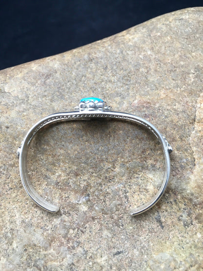 Native Blue Turquoise Navajo Sterling Silver Children's Bracelet 04375
