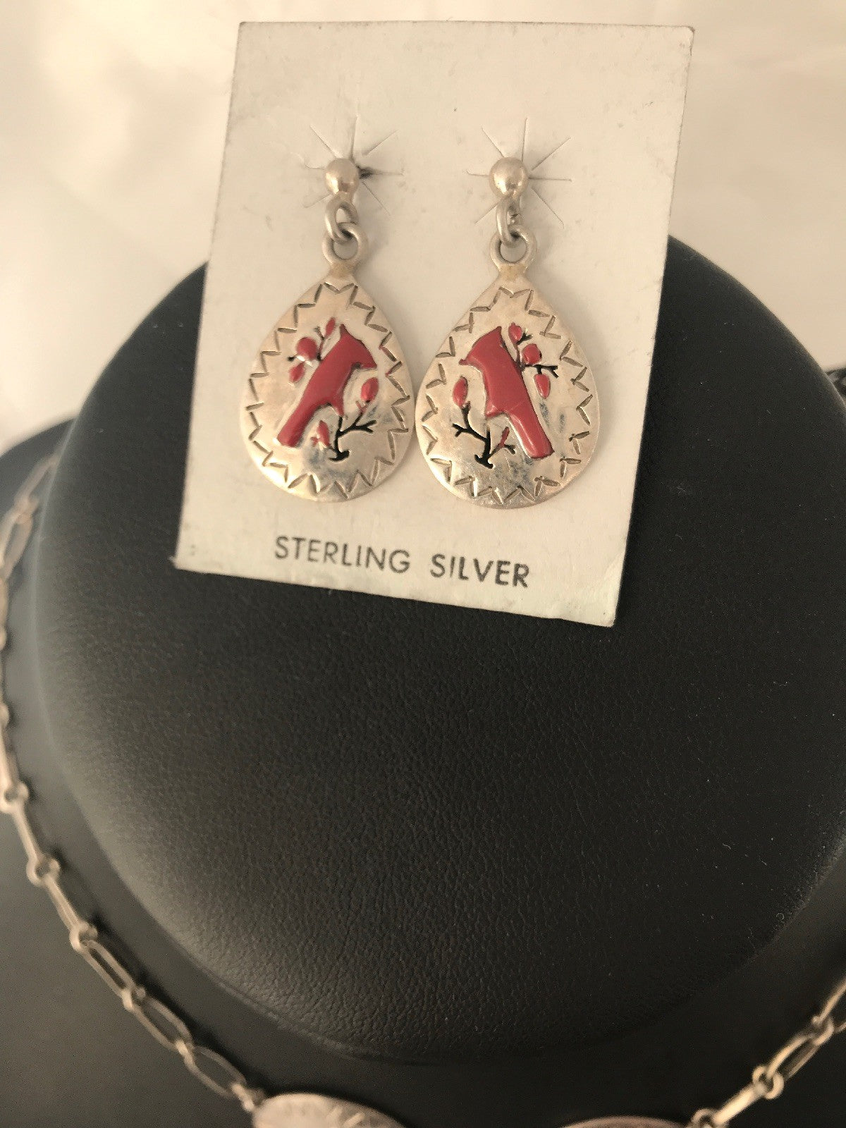 Coral Pendant Zuni Sterling Silver Cardinal Old Pawn Necklace Earrings 01133N