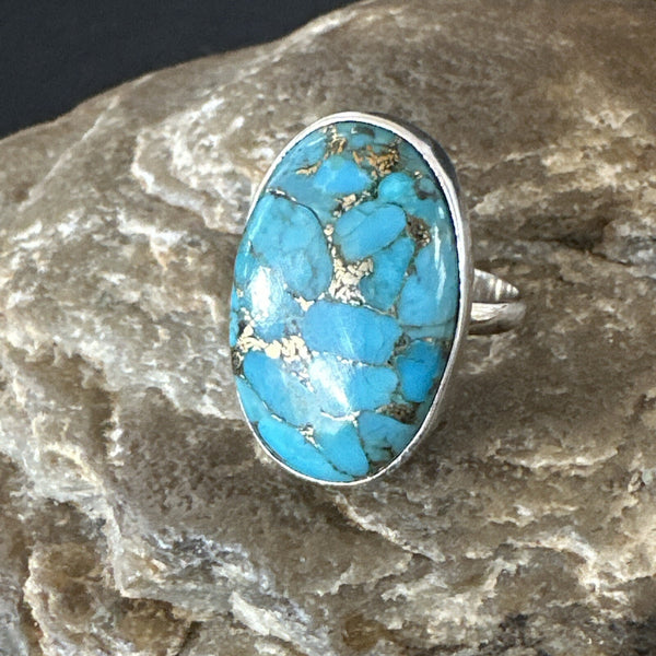 Mohave Navajo Blue Turquoise Ring Sz 7 | Sterling Silver | Authentic Native American Handmade | 18241