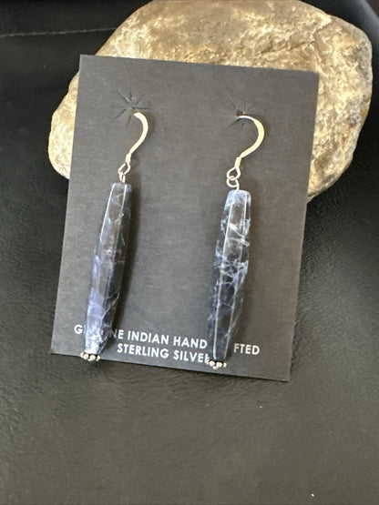 Navajo Blue Labradorite Sterling Silver Dangle Bead Earrings 2041