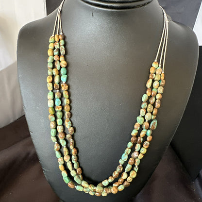 Sterling Silver Beads Heishi Green Turquoise 3 Strands Necklace 18821