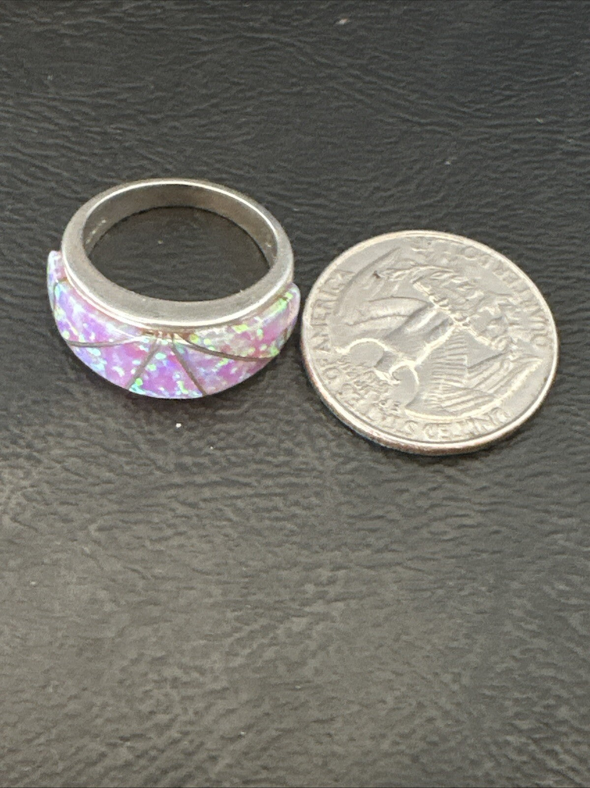 Pink Opal Navajo Sterling Silver Band Inlay Ring Size 7 18786