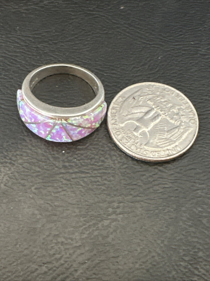 Pink Opal Navajo Sterling Silver Band Inlay Ring Size 7 18786