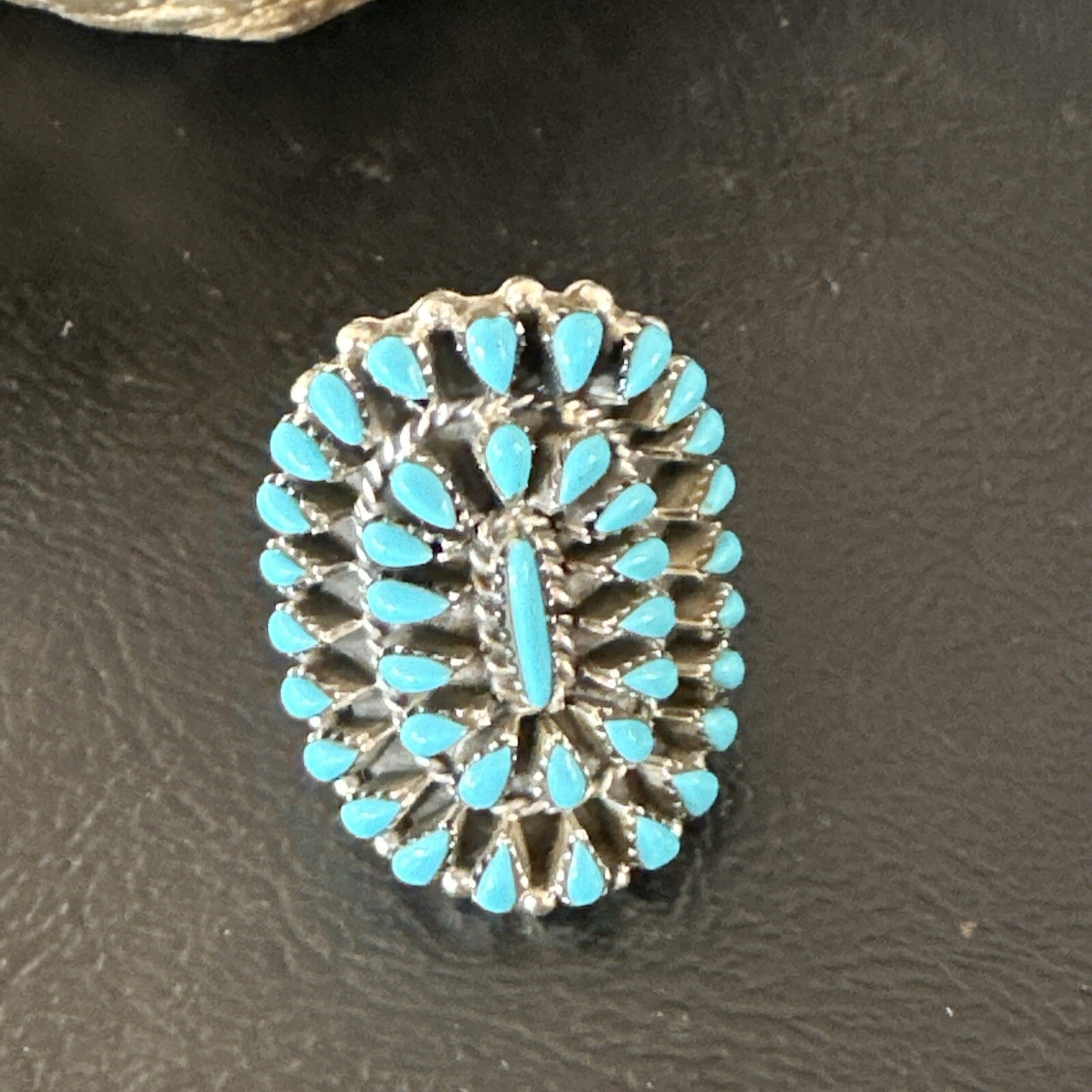Blue Turquoise Navajo Sterling Silver Cluster Ring Adjustable Size 7 15706
