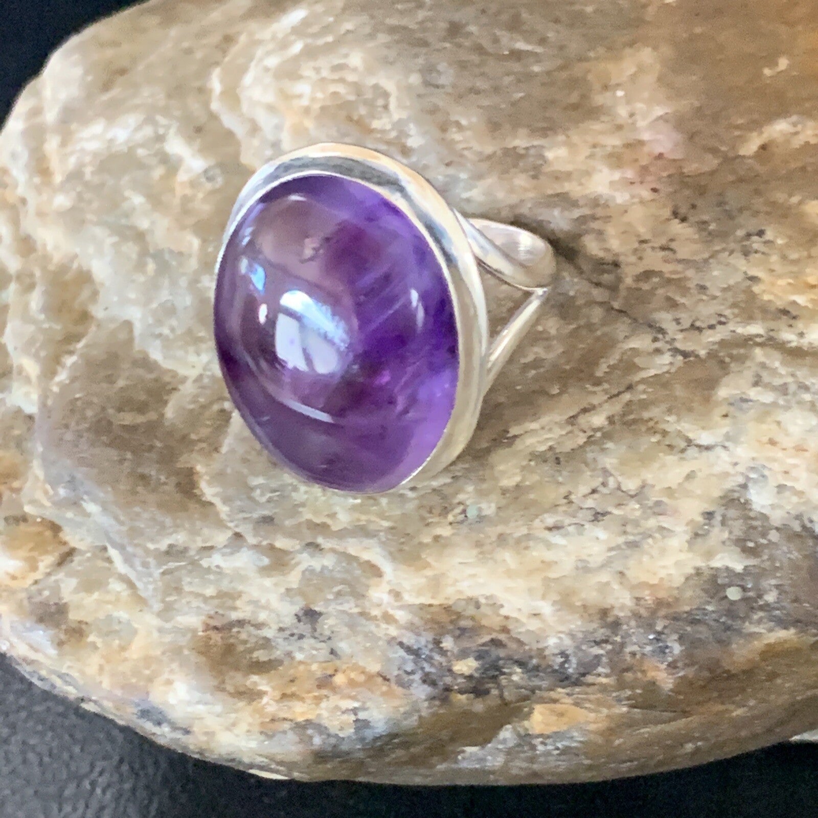 Purple Amethyst Southwestern Sterling Silver Ring Size 8.5 12941