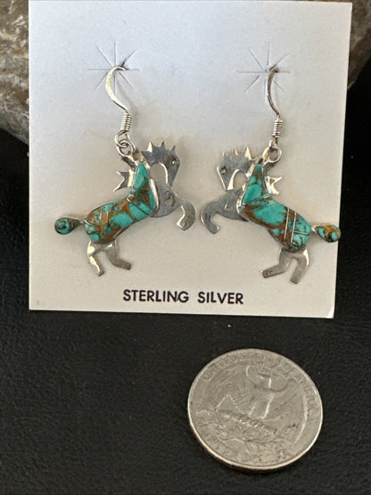 Turquoise Horse Inlay Navajo Sterling Silver Earrings 19826