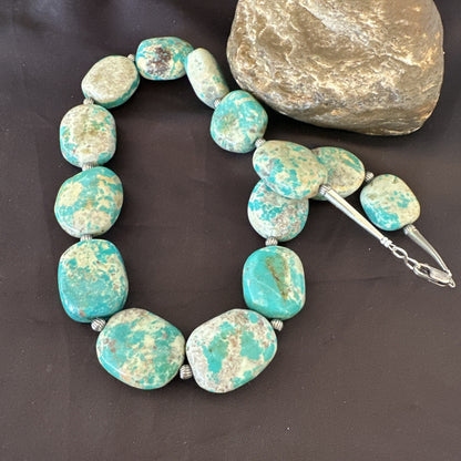 Mens Womens Chunky Blue Turquoise Navajo Sterling Silver Necklace 21” 19579
