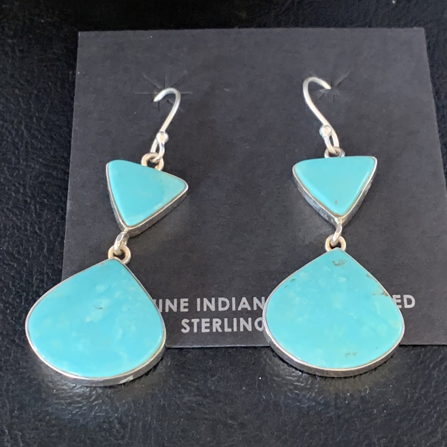 Kingman Turquoise Navajo Sterling Silver Dangle Earrings 1.5" 14011