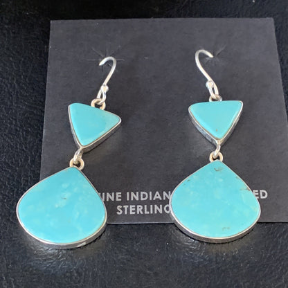 Kingman Turquoise Navajo Sterling Silver Dangle Earrings 1.5" 14011