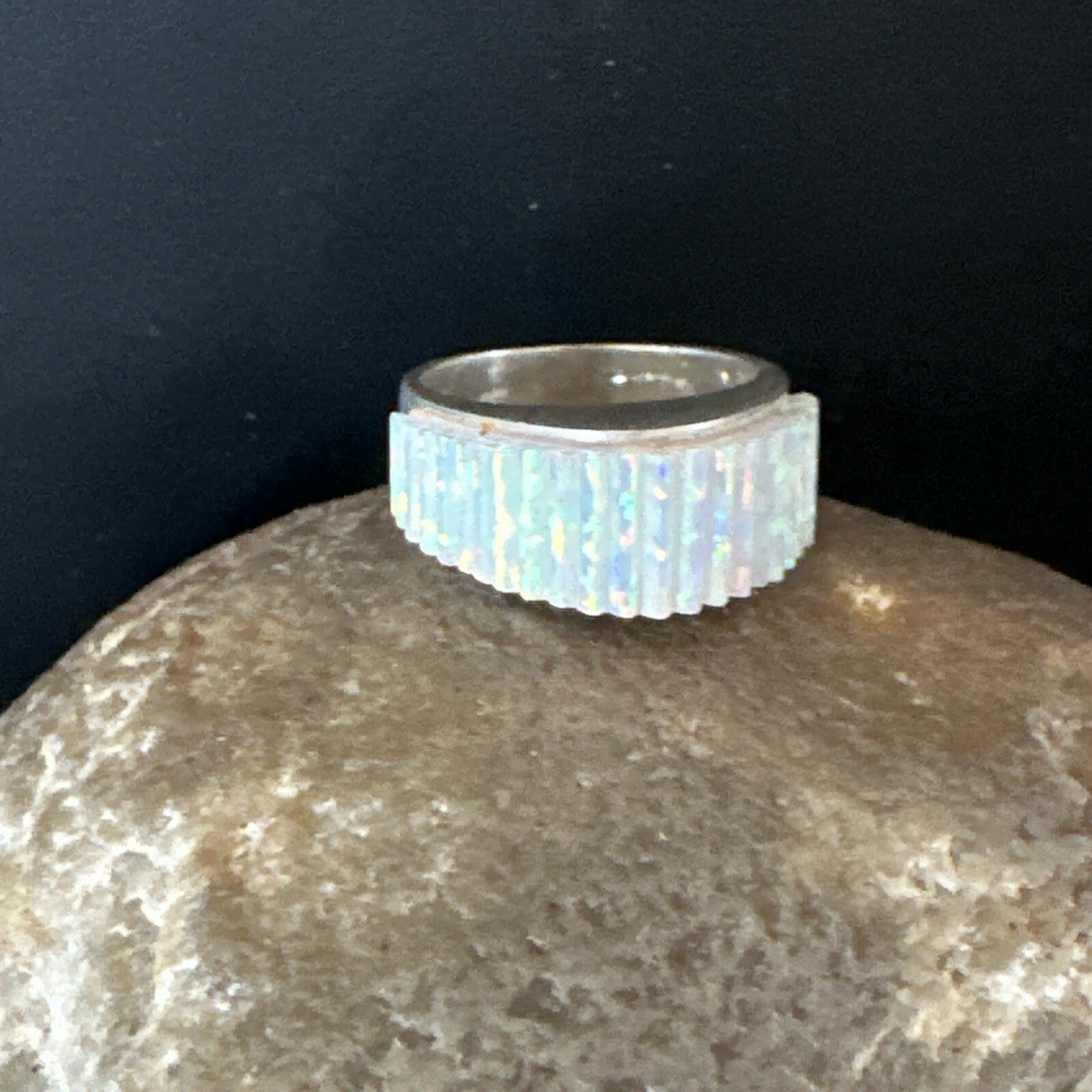 Blue Opal Navajo Sterling Silver Band Inlay Ring Size 6 18801