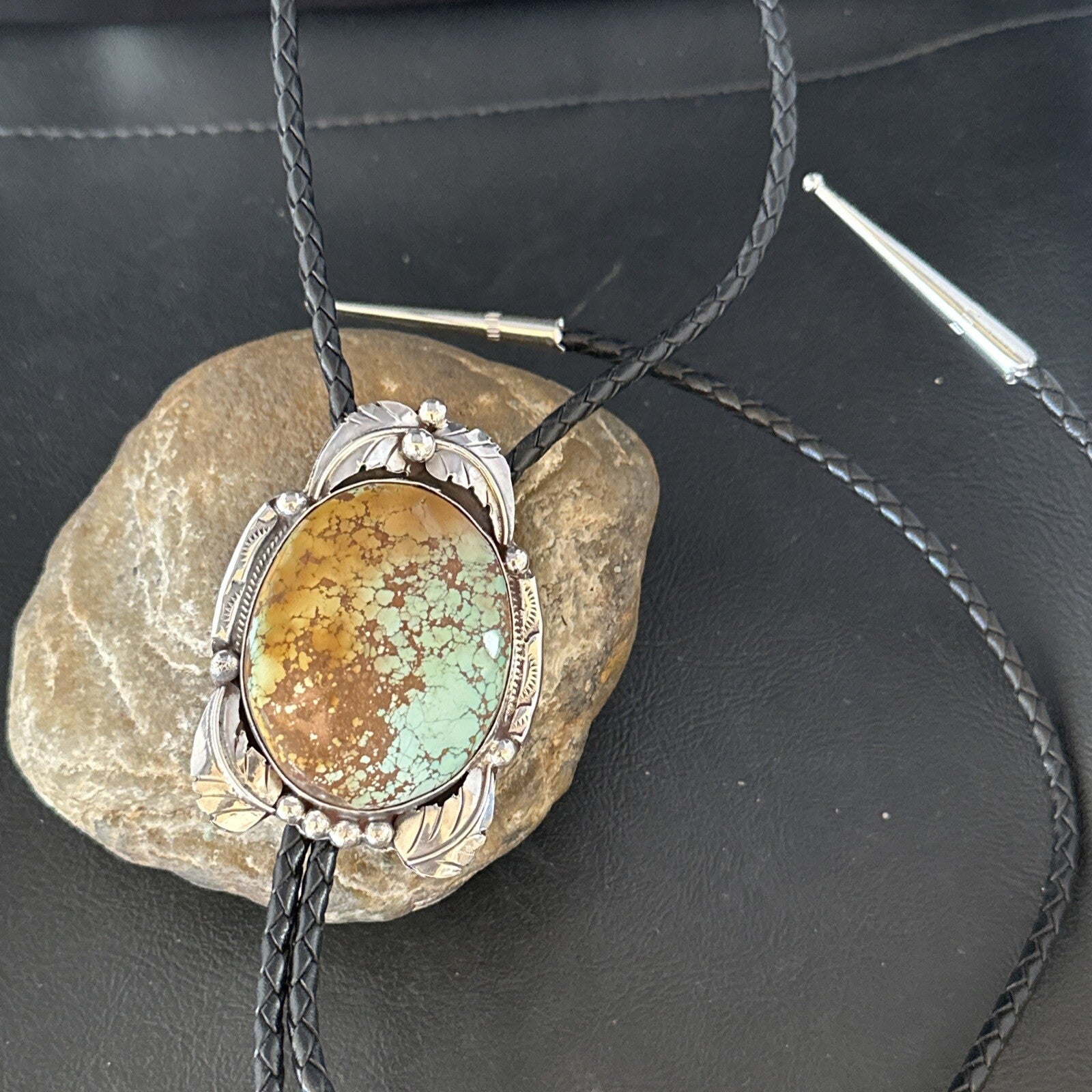 Mens Blue Golden Hills Turquoise Bolo Tie Sterling Silver Navajo 14787