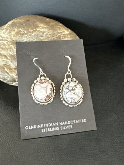 Womens Wild Horse Turquoise Navajo Sterling Silver Dangle Earrings 17706
