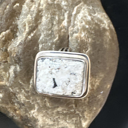 Navajo Sterling Silver White Buffalo Turquoise Ring Size 8.5 19307