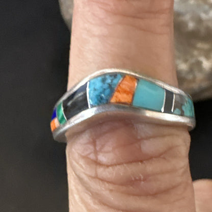 MultiColor Navajo Sterling Turquoise Spiny Oyster Inlay Ring Sz 7 18710