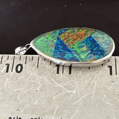 Mens Womens Multicolor Gilson Opal Navajo Sterling Silver Inlay Pendant 18609