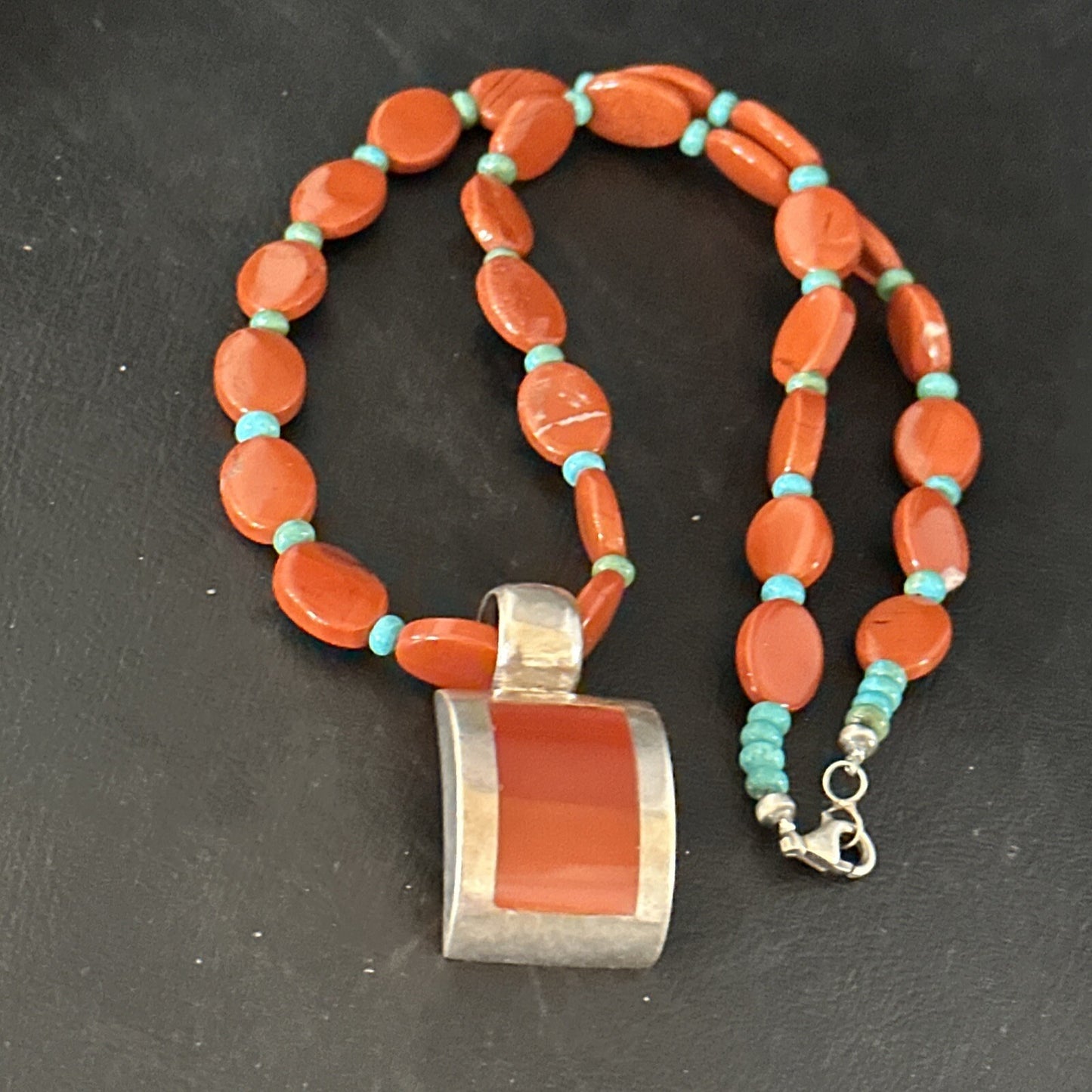 Carnelian Turquoise Navajo Pearls Sterling Silver Necklace Pendant 14375