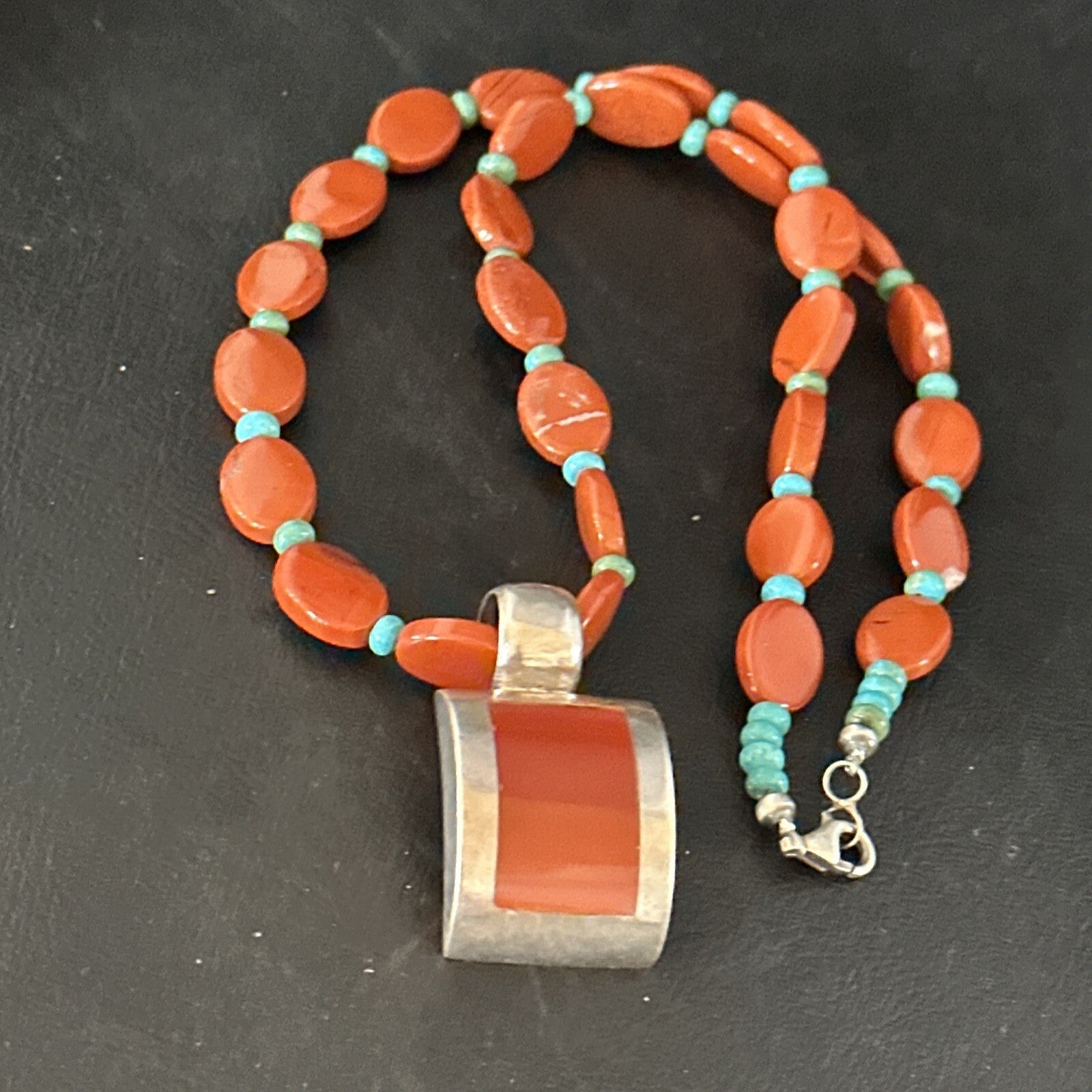 Carnelian Turquoise Navajo Pearls Sterling Silver Necklace Pendant 14375