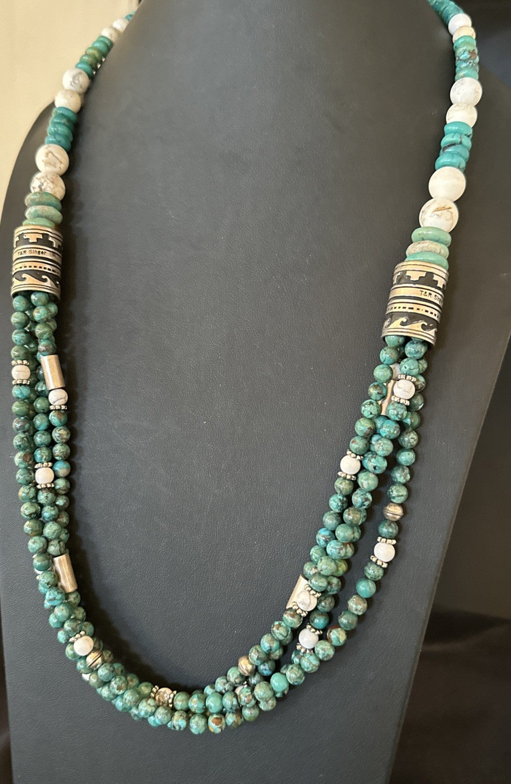 Tommy & Rosita Singer T R Sterling Silver Turquoise 4 Strand Necklace 30” 19758