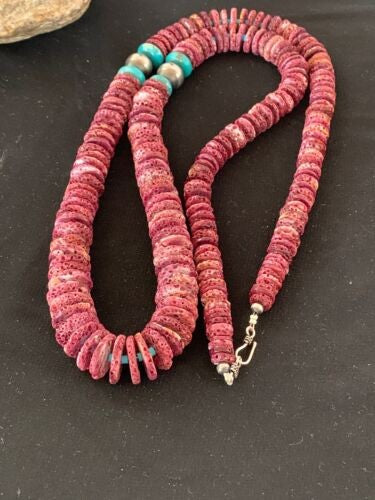 Navajo Necklace Purple Spiny Oyster & Turquoise Navajo Pearls 28" 3239