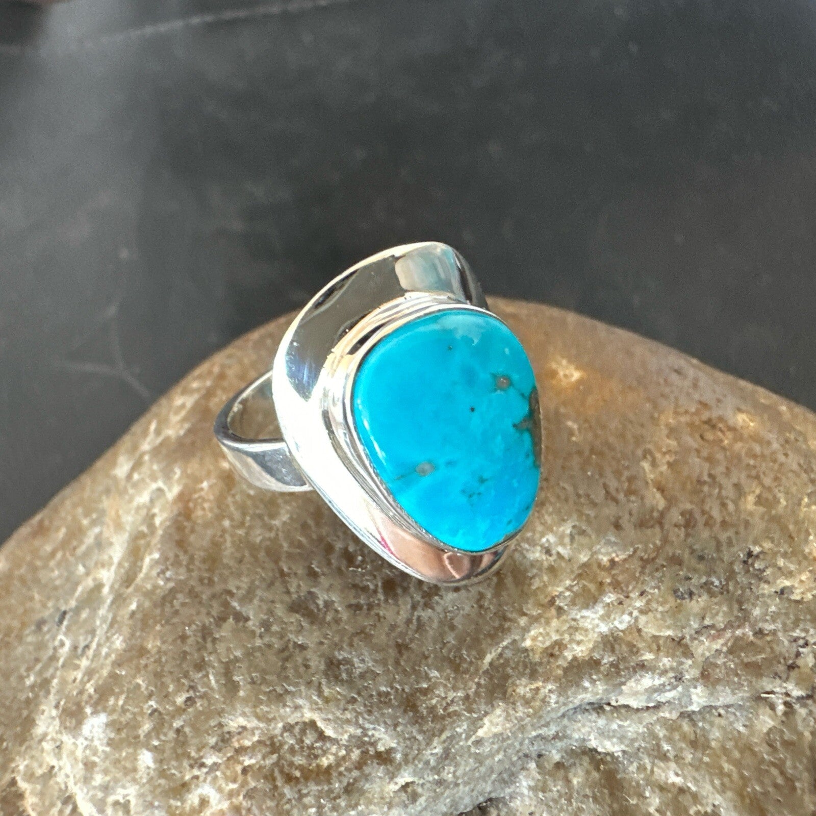 Southwestern Sterling Silver Blue Kingman Turquoise Ring Size 8 18517