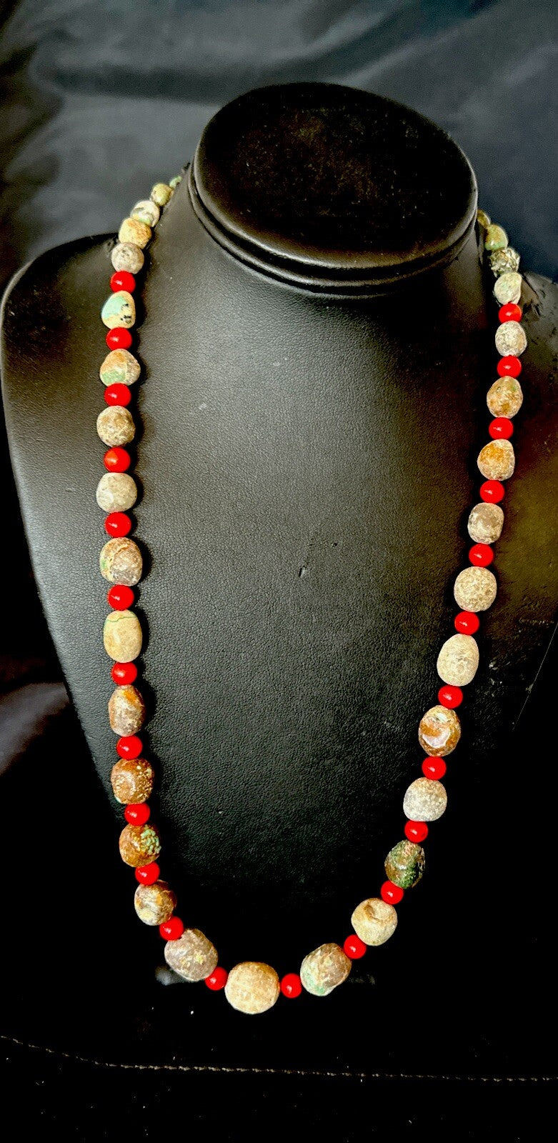 Rustic Turquoise Red Coral Navajo Pearls Sterling Silver Necklace 24" 18320