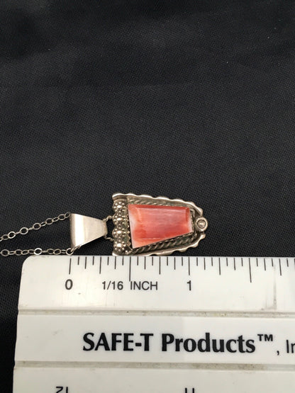 Spiny Oyster Pendant Navajo Sterling Silver Chain Necklace 2621