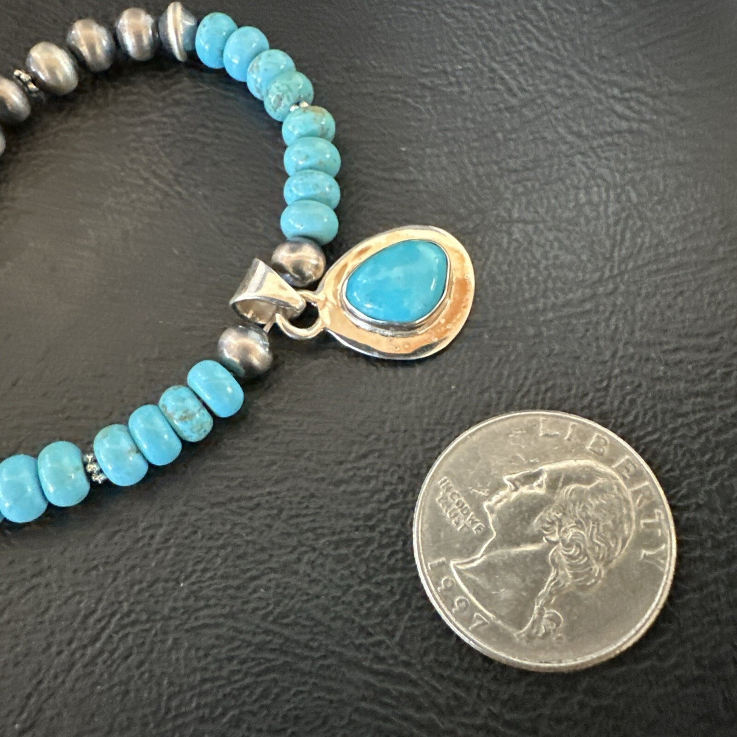 WoMens Blue Kingman Turquoise Pendant Navajo Sterling Silver Necklace 21" 18150